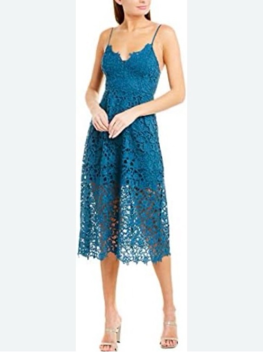 NWT ASTR Teal Eyelet Midi Dress with Spaghetti Straps Size Large Parisian Chic